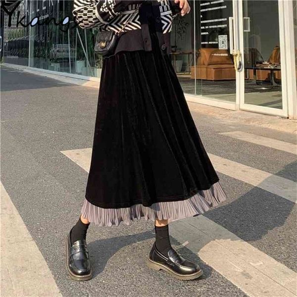winter vintage stitching velvet pleated women skirt autumn harajuku high waist black long skirts student casual party skirt 210325
winter vintage stitching velvet pleated women skirt autumn harajuku high waist black long skirts student casual party skirt 210325