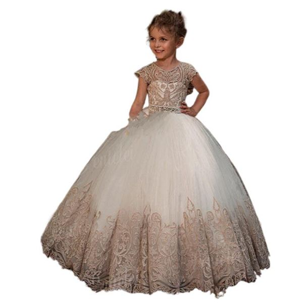 

girl's dresses white ivory champagne lace flower girls dress for wedding first communion party prom princess gown pageant clothing tail, Red;yellow