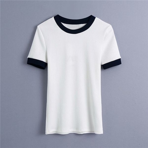women's sweaters women casual spring za white knitted t-shirts chic lady short sleeve o-neck slim girls elastic threaded tee, White;black 
women's sweaters women casual spring za white knitted t-shirts chic lady short sleeve o-neck slim girls elastic threaded tee, White;black