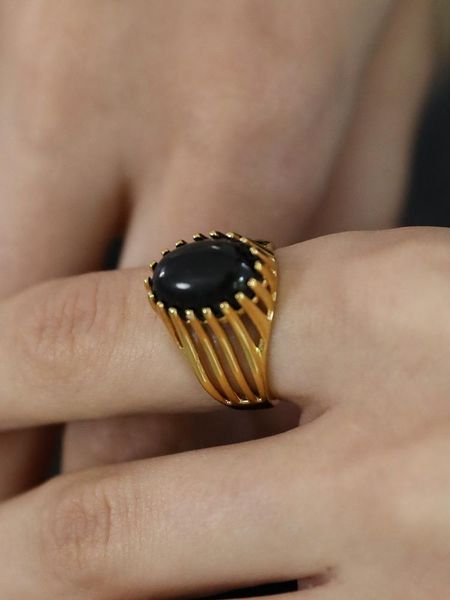 brass with 18 k gold natural black agate rings women jewelry punk party designer club cocktail japan korea fashion cluster, Golden;silver
brass with 18 k gold natural black agate rings women jewelry punk party designer club cocktail japan korea fashion cluster, Golden;silver