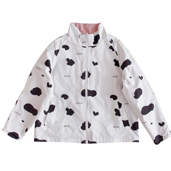 2021 double-sided woman jacket japanese harajuku cow print coat autumn spring milk cartoon pattern outerwear, Black;brown
2021 double-sided woman jacket japanese harajuku cow print coat autumn spring milk cartoon pattern outerwear, Black;brown