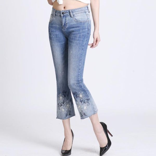 women's jeans fall spring casual women embroidery flower stretch denim trousers , woman summer scratched ankle length embroidered pants, Blue
women's jeans fall spring casual women embroidery flower stretch denim trousers , woman summer scratched ankle length embroidered pants, Blue