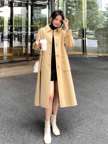 women's wool & blends cashmere coat middle and long 2021 high-end temperament double-sided woolen senior feeling autumn winter, Black
women's wool & blends cashmere coat middle and long 2021 high-end temperament double-sided woolen senior feeling autumn winter, Black