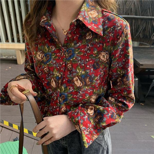 women's blouses & shirts autumn blouse corduroy floral print turn-down collar and elegant blusas feminina spring winter, White
women's blouses & shirts autumn blouse corduroy floral print turn-down collar and elegant blusas feminina spring winter, White