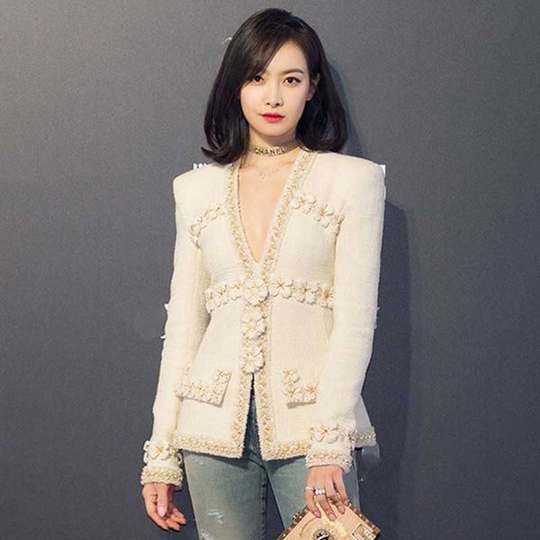 arrival autumn winter runway women's deep v neck luxury 3d flower beading tweed jacket slim coat elegant ladies outerwear 210529, Black;brown
arrival autumn winter runway women's deep v neck luxury 3d flower beading tweed jacket slim coat elegant ladies outerwear 210529, Black;brown