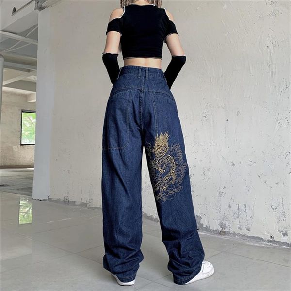women's jeans streetwear harajuku women autumn winter loose dragon embroidery wide leg pants y2k aesthetic grunge clothes unisex, Blue 
women's jeans streetwear harajuku women autumn winter loose dragon embroidery wide leg pants y2k aesthetic grunge clothes unisex, Blue