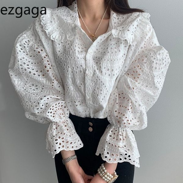 ezgaga women blouse korean chic sweet turn-down collar hollow out lace loose puff sleeve elegant shirts female fashion blusas 210430, White
ezgaga women blouse korean chic sweet turn-down collar hollow out lace loose puff sleeve elegant shirts female fashion blusas 210430, White