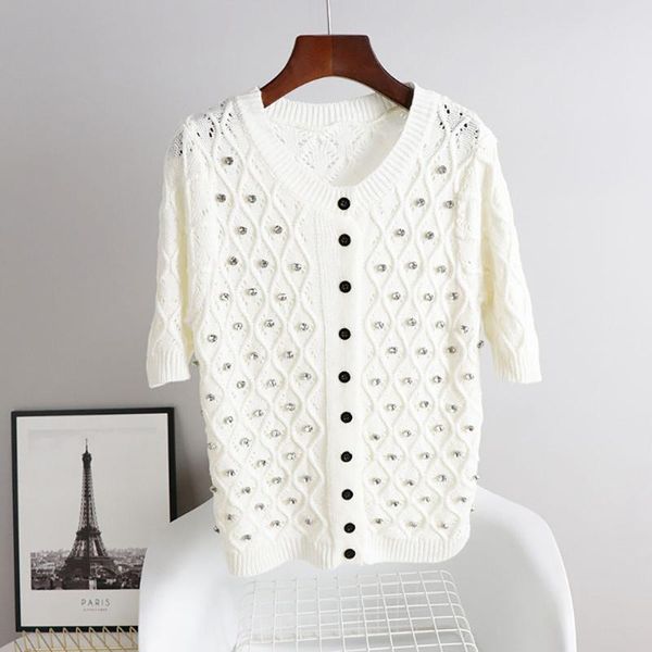 women's knits & tees summer diamonds argyle short knitted cardigan women korean style fashion o-neck button up hollow out thin woman sw, White
women's knits & tees summer diamonds argyle short knitted cardigan women korean style fashion o-neck button up hollow out thin woman sw, White