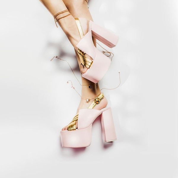 dress shoes gold strap high platform sandals peep toe sequare heels super pumps patchwork crossed roman sandalias, Black
dress shoes gold strap high platform sandals peep toe sequare heels super pumps patchwork crossed roman sandalias, Black