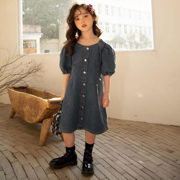 girl's dresses 6 to 16 years, girls dress denim kids button thin 2021 summer teen jeans fashion puff slevee cotton,#6169, Red;yellow 
girl's dresses 6 to 16 years, girls dress denim kids button thin 2021 summer teen jeans fashion puff slevee cotton,#6169, Red;yellow