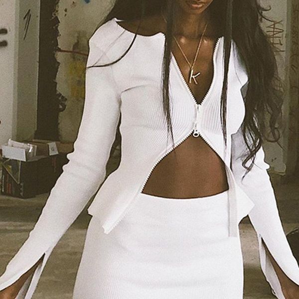 ladies stretch zip up spring solid long sleeve female casual cardigans irregular t shirt women's t-shirt, White
ladies stretch zip up spring solid long sleeve female casual cardigans irregular t shirt women's t-shirt, White