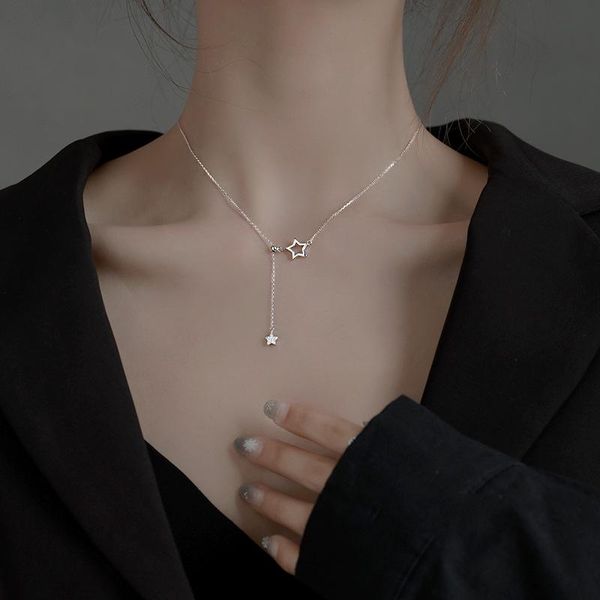 chains cute 925 sterling silver star necklace shiny five-pointed hollow pendant stretchable collar charming woman party jewelry
chains cute 925 sterling silver star necklace shiny five-pointed hollow pendant stretchable collar charming woman party jewelry