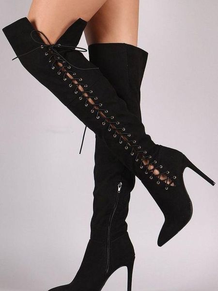 boots fashion suede over-the-knee pointed toe thin high heels side lace-up gladiator women black zipper long
boots fashion suede over-the-knee pointed toe thin high heels side lace-up gladiator women black zipper long