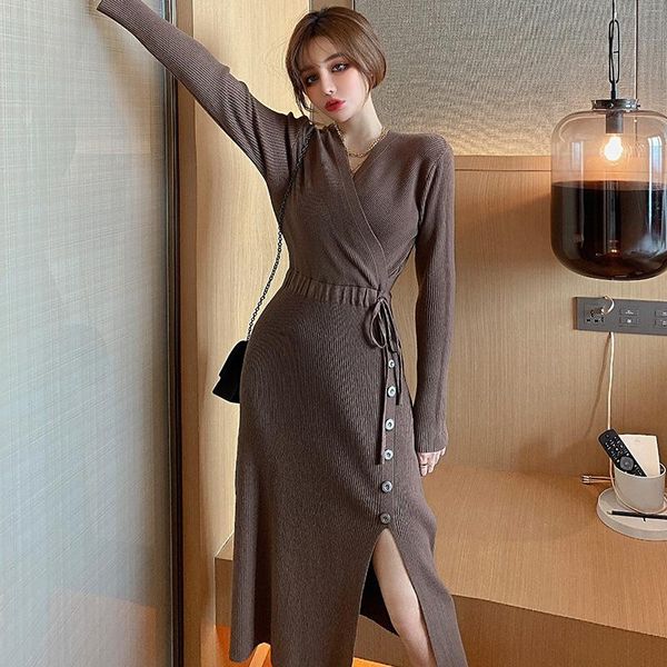 midi knitted dress women slit design v-neck sweater long fall winter elegant party vestidos clothes casual dresses, Black;gray
midi knitted dress women slit design v-neck sweater long fall winter elegant party vestidos clothes casual dresses, Black;gray