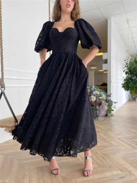 vintage black lace prom dresses with pockets short sleeves sweetheart neck buttons tea length formal evening gowns slit front pageant party
vintage black lace prom dresses with pockets short sleeves sweetheart neck buttons tea length formal evening gowns slit front pageant party