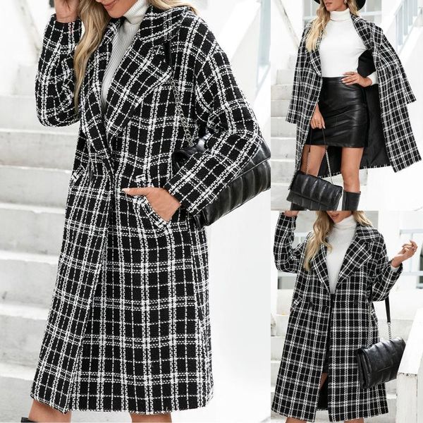 women's wool & blends 2021 autumn checked women jacket patchwork fleece coat with button pockets oversize thick woolen female streetwea, Black
women's wool & blends 2021 autumn checked women jacket patchwork fleece coat with button pockets oversize thick woolen female streetwea, Black