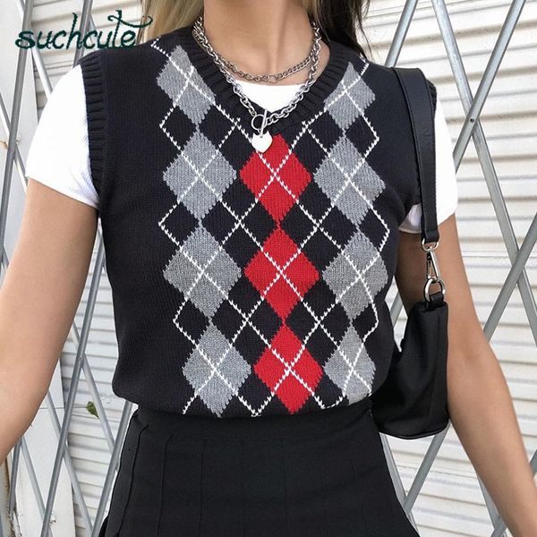 women's sweaters argyle sweater vest women v neck sleevelss knitted vests korean preppy style checkered soft crop female 6nkl, White;black
women's sweaters argyle sweater vest women v neck sleevelss knitted vests korean preppy style checkered soft crop female 6nkl, White;black