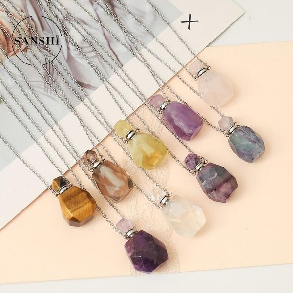 natural stone perfume bottle pendant stainless steel necklace crystal essential oil gem jewelry necklaces, Silver
natural stone perfume bottle pendant stainless steel necklace crystal essential oil gem jewelry necklaces, Silver