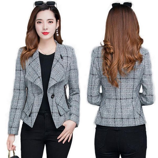 women's jackets shzq jacket 2021 short spring and autumn plaid fashion slim single button large lapel loose anti-wrinkle, Black;brown
women's jackets shzq jacket 2021 short spring and autumn plaid fashion slim single button large lapel loose anti-wrinkle, Black;brown