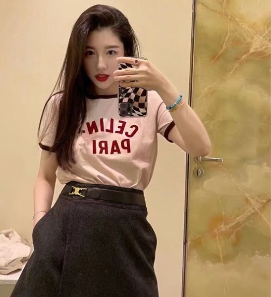 luxury design spring and summer ce * color contrast collar flocking letter t-shirt cherry pink versatile cotton short sleeve for women, White
luxury design spring and summer ce * color contrast collar flocking letter t-shirt cherry pink versatile cotton short sleeve for women, White