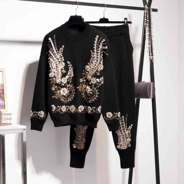 pant knit outfits women handwork beading sequins pullover sweater pencil pants two piece set female loose casual black knitted suit, White
pant knit outfits women handwork beading sequins pullover sweater pencil pants two piece set female loose casual black knitted suit, White