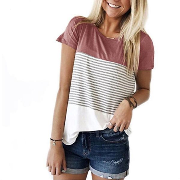 women's t-shirt summer fashion o-shirt neck short sleeve striped casual tee, White
women's t-shirt summer fashion o-shirt neck short sleeve striped casual tee, White
