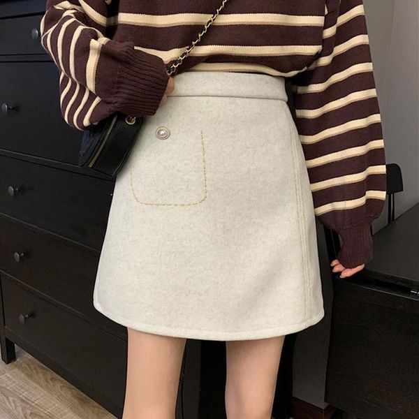skirts fashion skirt high waist woolen temperament a slim solid color pearl button 3colors, Black
skirts fashion skirt high waist woolen temperament a slim solid color pearl button 3colors, Black