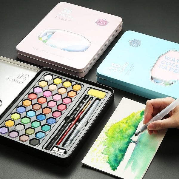 36 colors portable travel solid pigment watercolor paints set with brush pen for painting art supplies gift sets
36 colors portable travel solid pigment watercolor paints set with brush pen for painting art supplies gift sets