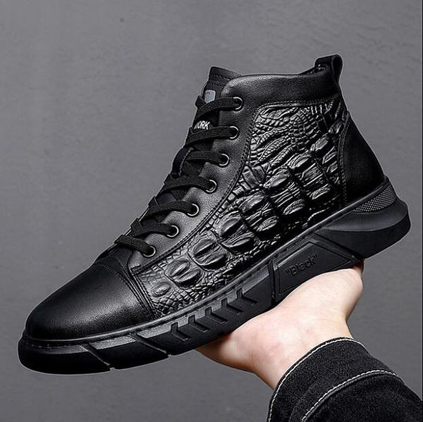 new winter high-end men boots genuine cow leather crocodile print men plush inside high warm casual shoes, Black
new winter high-end men boots genuine cow leather crocodile print men plush inside high warm casual shoes, Black