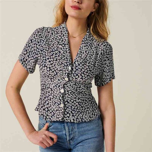 summer women's shirt casual flower printed lapel short sleeve 210430, White
summer women's shirt casual flower printed lapel short sleeve 210430, White
