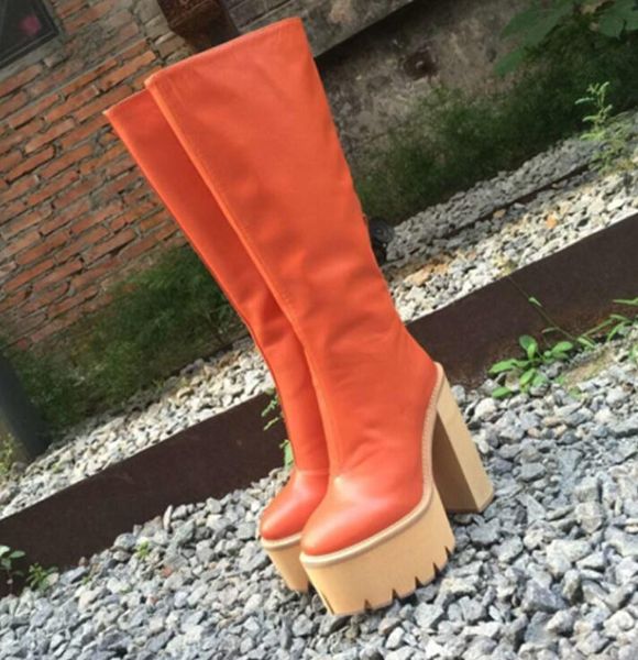 boots fashion cow leather high platform knee chunky heel female orange black antiskid thick sole punk botas
boots fashion cow leather high platform knee chunky heel female orange black antiskid thick sole punk botas