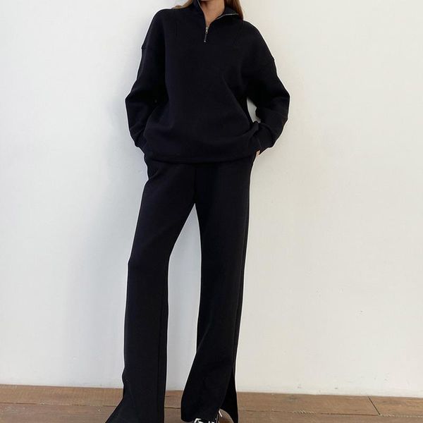 women's two piece pants women long sleeve loose sportswear solid simple set elegant stand-up collar pullover sweatshirt + slit suit, White
women's two piece pants women long sleeve loose sportswear solid simple set elegant stand-up collar pullover sweatshirt + slit suit, White