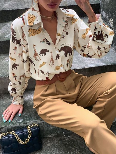 allover animal print drop shoulder blouse b7bt#, White 
allover animal print drop shoulder blouse b7bt#, White