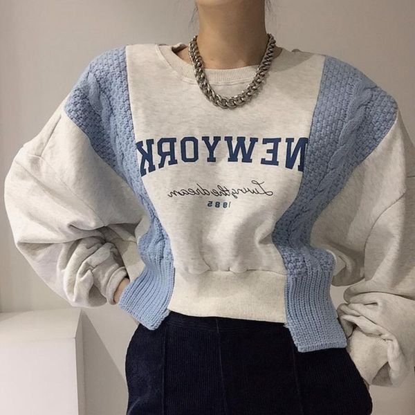 women's sweaters 2021 autumn winter fashion women sweater knitting splicing hoodie round neck long sleeve pullover loose, White;black
women's sweaters 2021 autumn winter fashion women sweater knitting splicing hoodie round neck long sleeve pullover loose, White;black