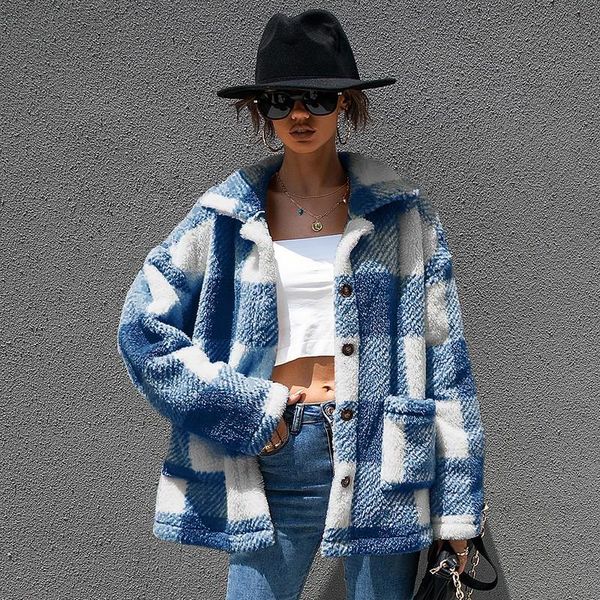 women's fur & faux winter warm coat women clothes fashion plaid fleece soft plush ladies jacket overcoat pocket casual loose outerwear, Black
women's fur & faux winter warm coat women clothes fashion plaid fleece soft plush ladies jacket overcoat pocket casual loose outerwear, Black