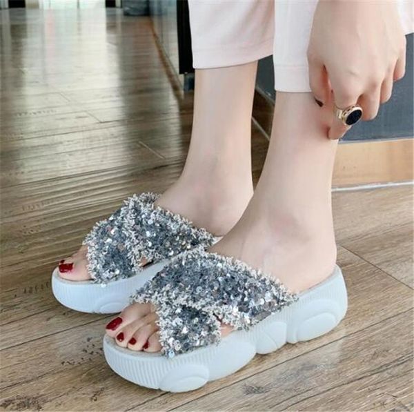 slippers pxelena shiny bling sequined women slides outdoor beach summer bear sole thick platform flat casual comfort shoes 34-43, Black
slippers pxelena shiny bling sequined women slides outdoor beach summer bear sole thick platform flat casual comfort shoes 34-43, Black