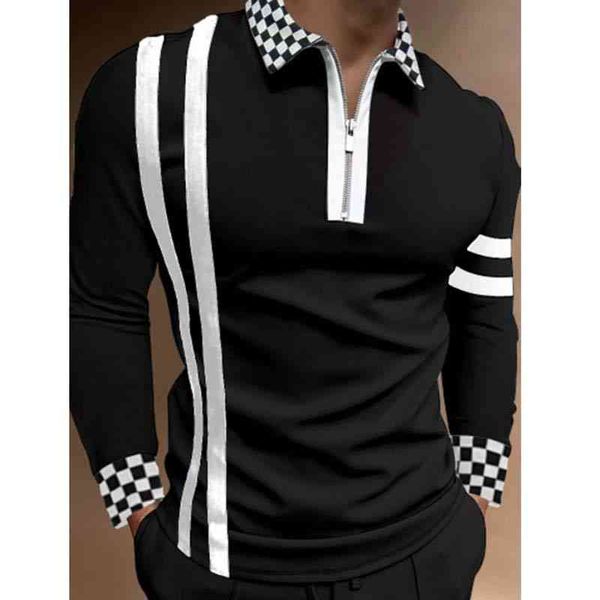 white stripe printed men's polo shirt, casual tight long sve t-shirt, zipper dign, high-quality sports new in 2021, White;black
white stripe printed men's polo shirt, casual tight long sve t-shirt, zipper dign, high-quality sports new in 2021, White;black