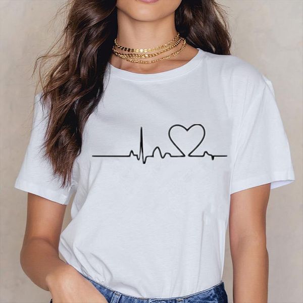 korean style casual harajuku love women printed heartbeat woman tee clothing summer, White
korean style casual harajuku love women printed heartbeat woman tee clothing summer, White