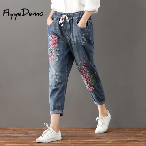 women's pants & capris big size holes pant loose elastic waist ankle length plus jeans 2021 autumn women floral embroidery denim, Black;white
women's pants & capris big size holes pant loose elastic waist ankle length plus jeans 2021 autumn women floral embroidery denim, Black;white