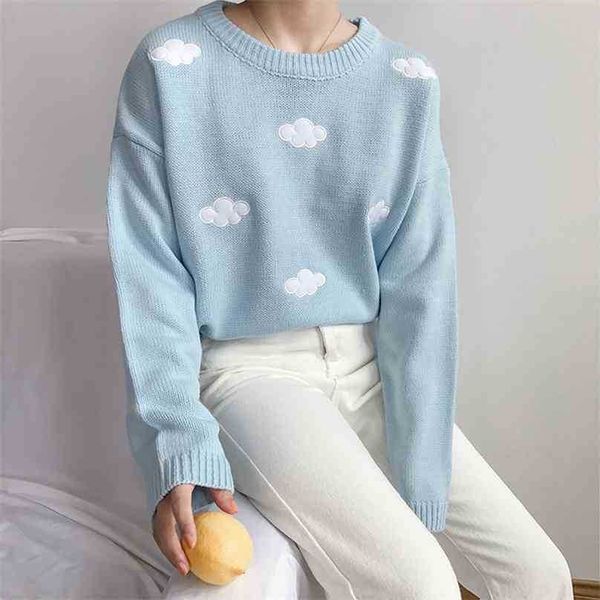 women kawaii pullover cute spring autumn ulzzang vintage flaky clouds applique sweater ladies korean loose harajuku knitted 210525, White;black
women kawaii pullover cute spring autumn ulzzang vintage flaky clouds applique sweater ladies korean loose harajuku knitted 210525, White;black