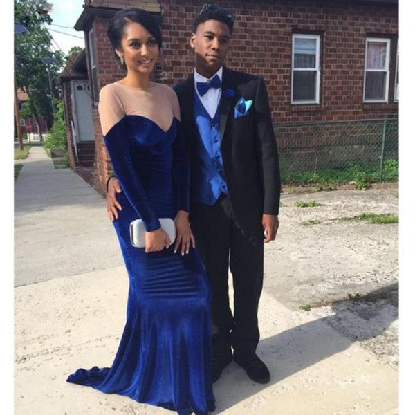 party dresses royal blue see through scoop neck long sleeve mermaid velvet prom women floor length formal evening gown, White;black
party dresses royal blue see through scoop neck long sleeve mermaid velvet prom women floor length formal evening gown, White;black