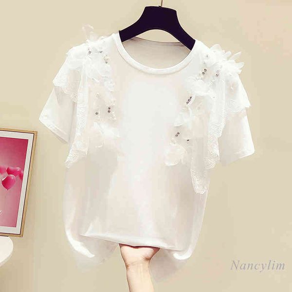 t shirt lace petals beads rhinestones round neck short sleeve t-shirt women's clothes summer casual female white top
t shirt lace petals beads rhinestones round neck short sleeve t-shirt women's clothes summer casual female white top