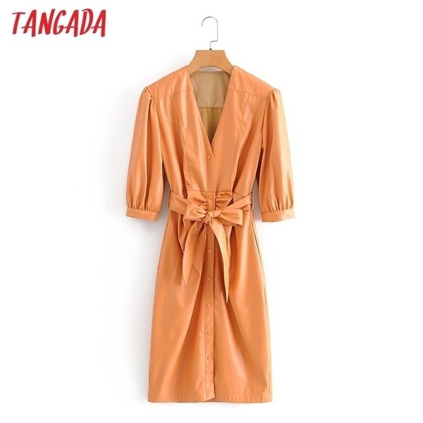 tangada women orange faux leather pleated dress with belt three quarter sleeve retro autumn elegant female midi dress qn4 210325, Black;gray
tangada women orange faux leather pleated dress with belt three quarter sleeve retro autumn elegant female midi dress qn4 210325, Black;gray