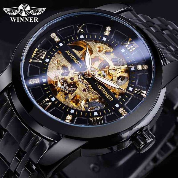 diamond design golden black winner skeleton automatic clock rustless steel mechanical lighting hand waterproof men, Slivery;brown
diamond design golden black winner skeleton automatic clock rustless steel mechanical lighting hand waterproof men, Slivery;brown