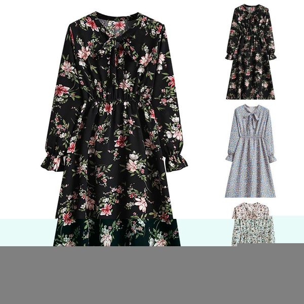 women's swimwear women bowknot nack bottoming dress slim long-sleeved elastic waist mid-length floral spring autumn elegant ladies dres, White;black
women's swimwear women bowknot nack bottoming dress slim long-sleeved elastic waist mid-length floral spring autumn elegant ladies dres, White;black