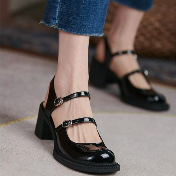 sandals slhjc med chunky heels shoes women summer fashion patent leather 2 buckle slingback mary janes pumps, Black
sandals slhjc med chunky heels shoes women summer fashion patent leather 2 buckle slingback mary janes pumps, Black