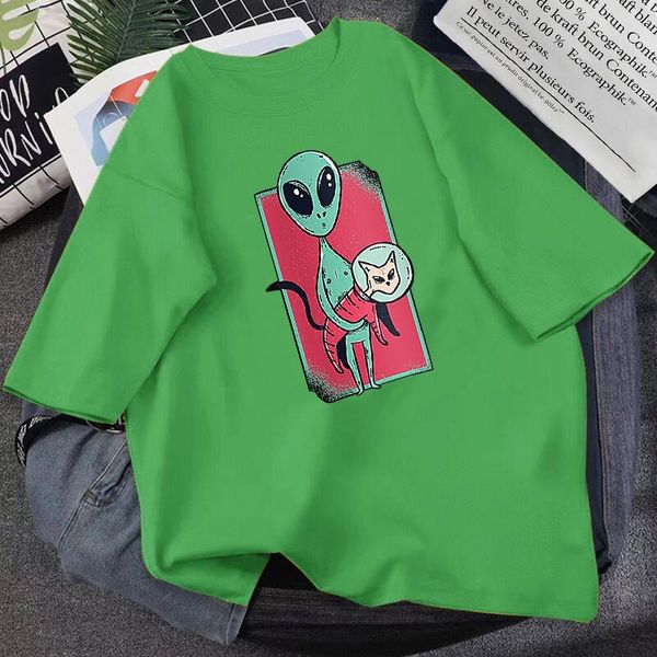 men's t-shirts summer style space alien cute cat print t-shirt pure cotton 14-color round neck short-sleeved daily retro fashion top, White;black 
men's t-shirts summer style space alien cute cat print t-shirt pure cotton 14-color round neck short-sleeved daily retro fashion top, White;black
