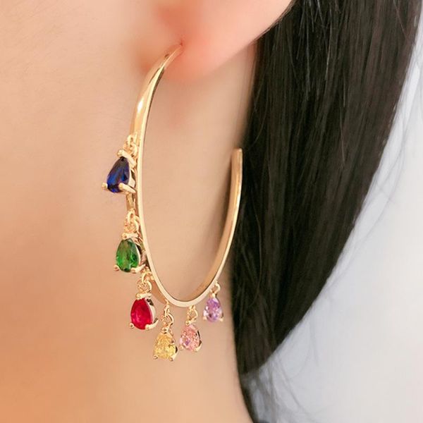 fashion hoop earrings with rainbow color teardrop charm big circle gold loop for women bijoux e96 & huggie, Golden;silver
fashion hoop earrings with rainbow color teardrop charm big circle gold loop for women bijoux e96 & huggie, Golden;silver