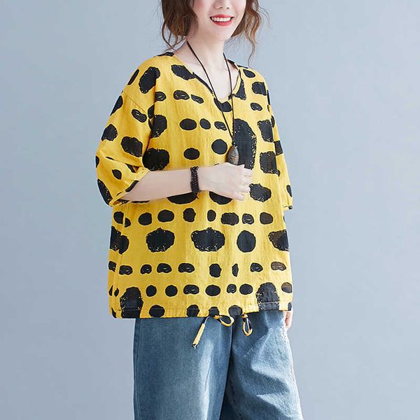 arrival summer women loose casual short sleeve v-neck t shirt polka dot print cotton linen t-shirt plus size w260 210608, White
arrival summer women loose casual short sleeve v-neck t shirt polka dot print cotton linen t-shirt plus size w260 210608, White