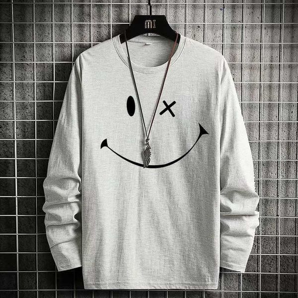 round summer neck t-shirt with smiling face casual long sleeve t-shirt men's l39, White;black
round summer neck t-shirt with smiling face casual long sleeve t-shirt men's l39, White;black